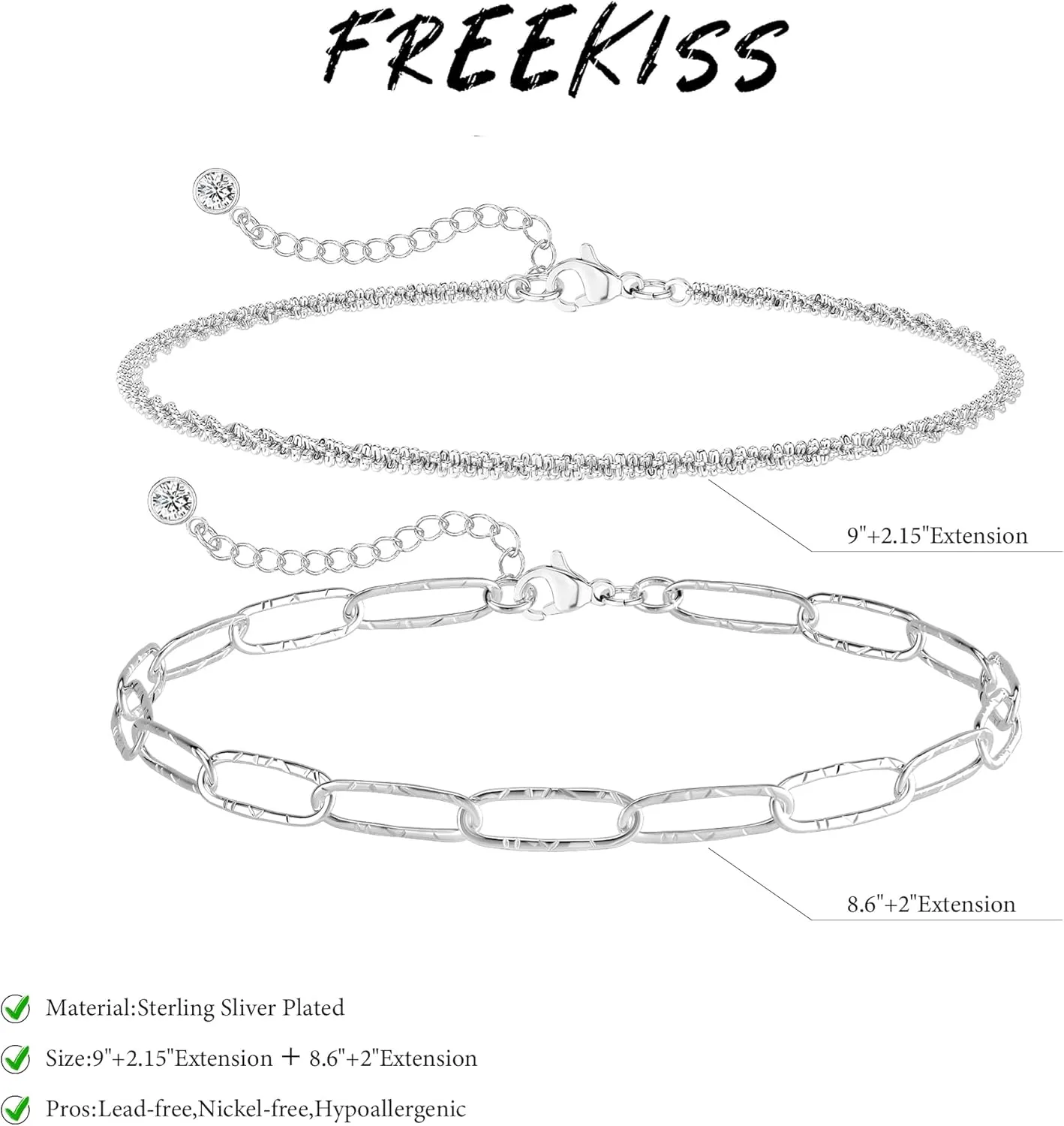 Sterling Silver Chain Bracelet: Dainty Stackable Bracelets for Women Trendy Cute Adjustable Layered Paperclip Womens Bracelet Set Silver Waterproof Jewelry for Women