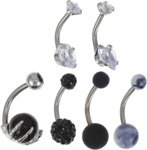 Stylish Navel Rings 6 Pc Steel Belly Button Ring Set Beautiful Diamond for Wear