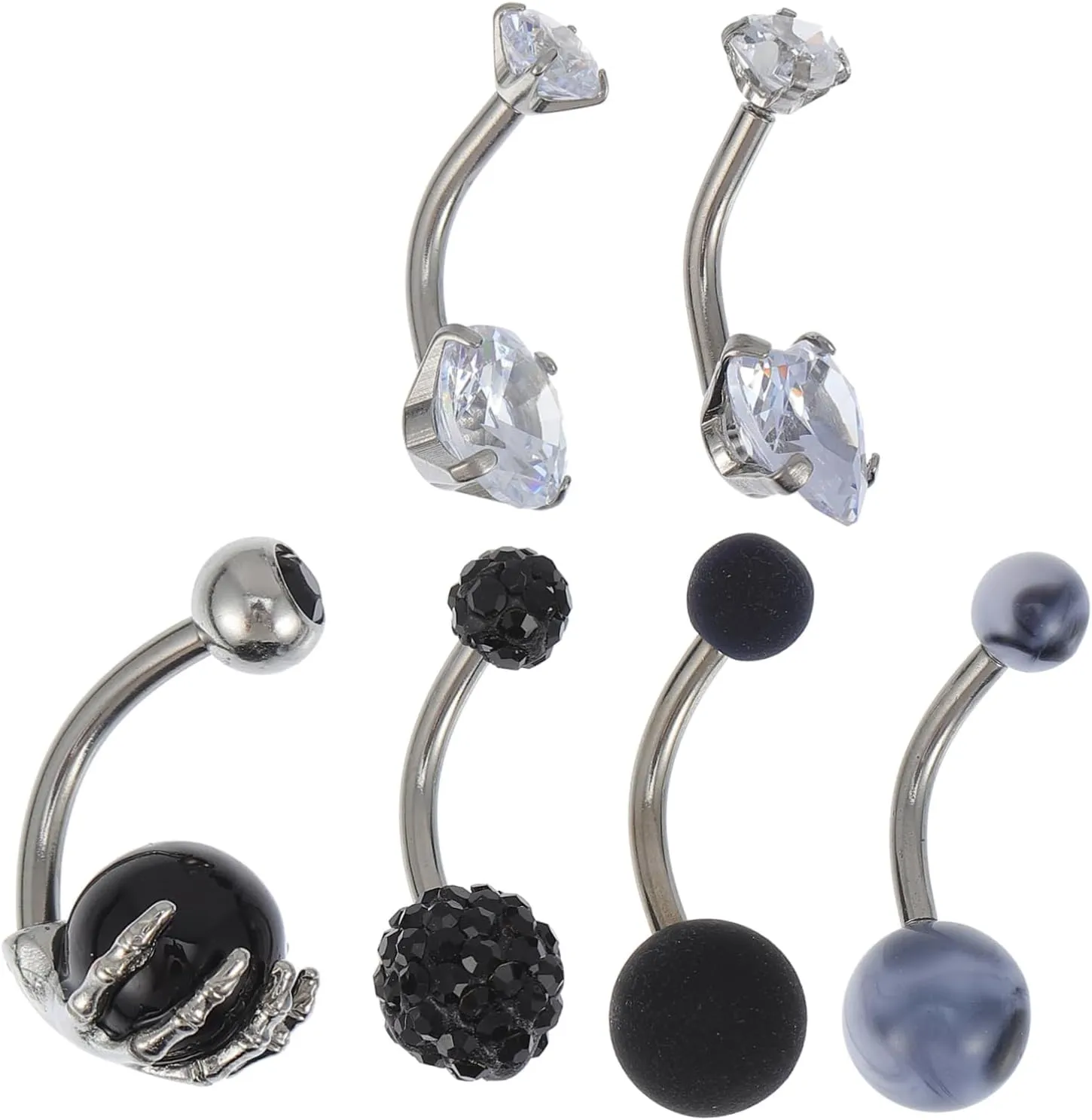 Stylish Navel Rings 6 Pc Steel Belly Button Ring Set Beautiful Diamond for Wear