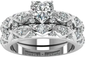 Women 2PCS Inlaid Zircon Proposal Rings Set Heart Shaped Simulated Diamond Elegant Ring Bridal Wedding Band (Sliver, 9)