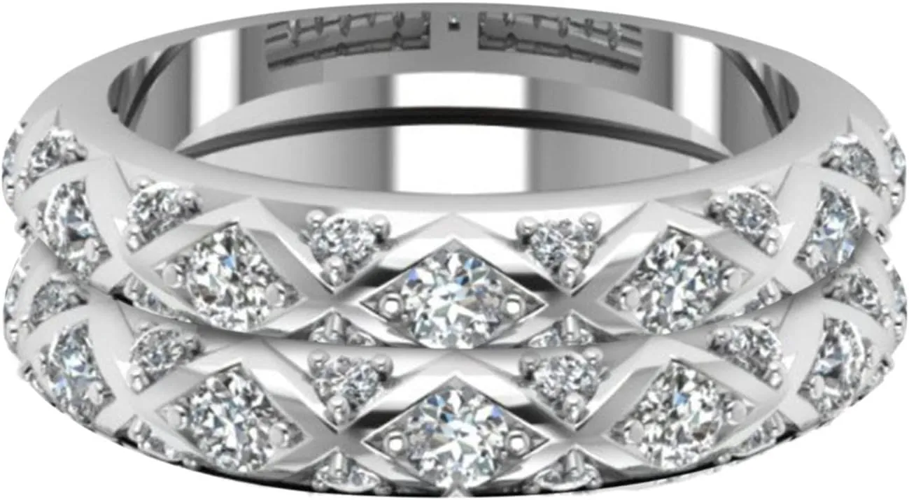 Women 2PCS Inlaid Zircon Proposal Rings Set Heart Shaped Simulated Diamond Elegant Ring Bridal Wedding Band (Sliver, 9)
