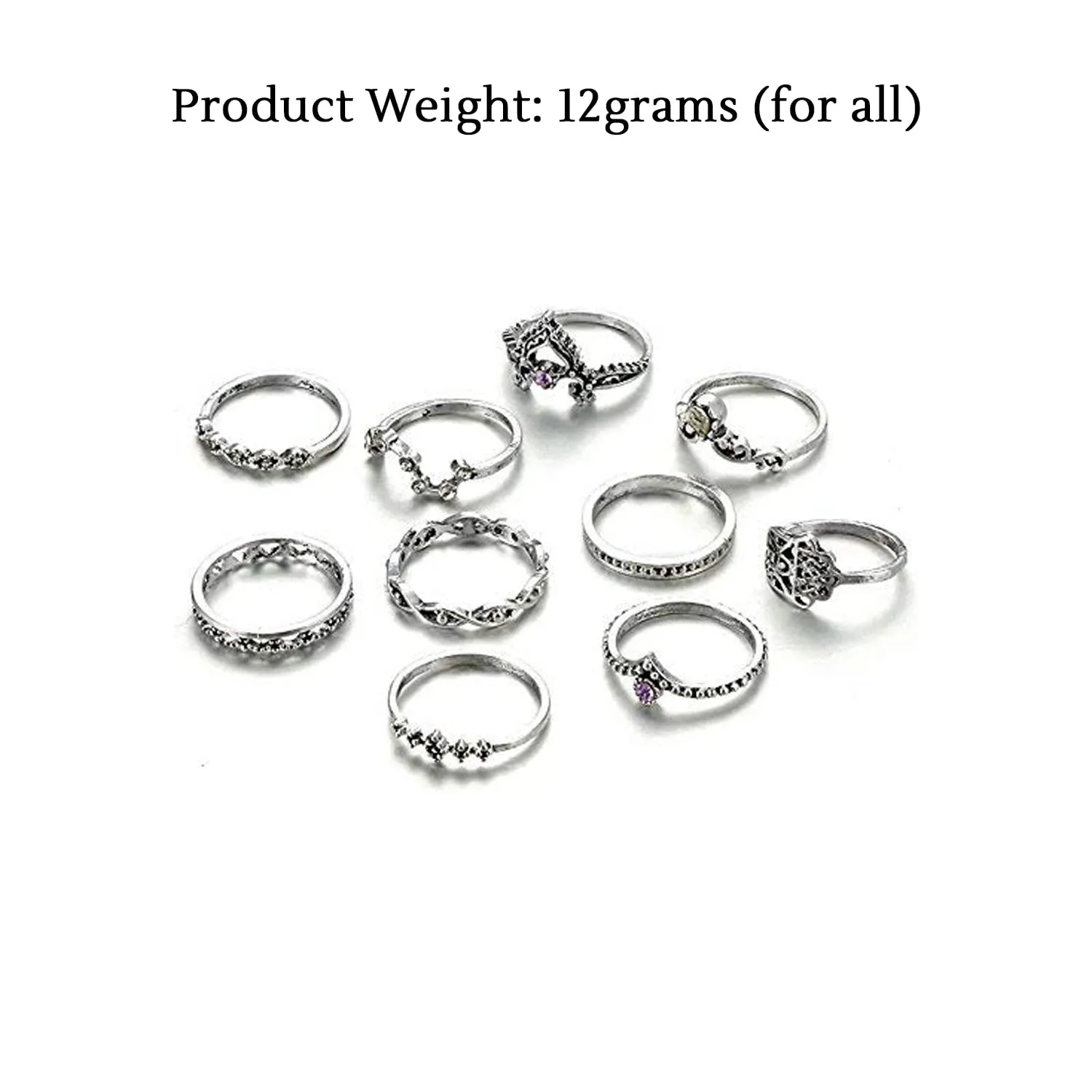 Yellow Chimes Rings for Women 10 PCS Combo Ring Set Oxidised Silver Plated Knuckle Rings Set for Women and Girls.