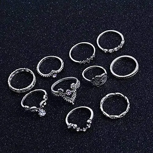 Yellow Chimes Rings for Women 10 PCS Combo Ring Set Oxidised Silver Plated Knuckle Rings Set for Women and Girls.